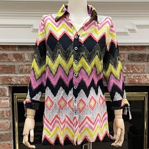 Bella Pelle colorful retro yellow and pink chevron top / S / Excellent condition